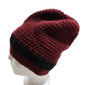 Slouchy Beanie Hat Burgundy Red Black